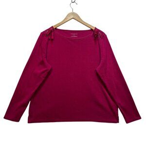 Talbots Womens Sweater XL Pink Fuchsia Long-Sleeve Cotton Top Boat Neck Casual